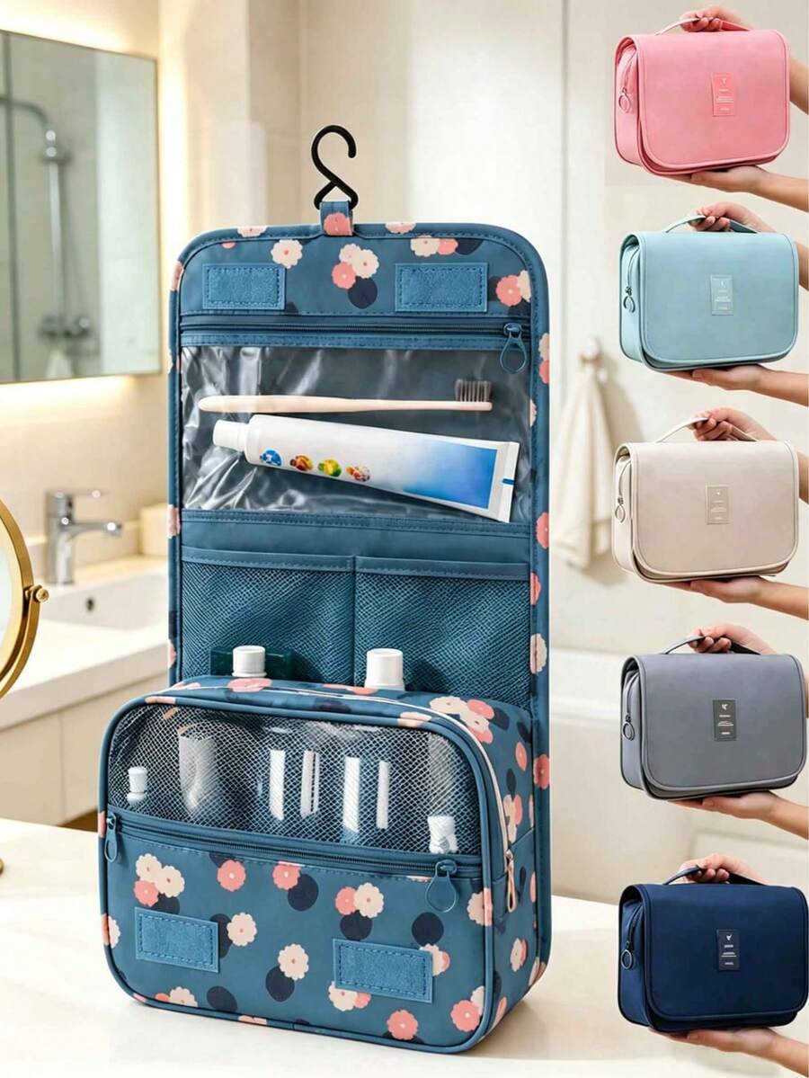 1pc Waterproof Travel Makeup Bag, Hanging Toiletry Bag, Large Capacity Cosmetic Storage Bag, Multi-Layer Makeup Organizer, Portable Handbag, Perfume Storage Box, Suitable For Cosmetics, Skincare, Razors, Personal Care Products, Multi-Color, Spacious And Practical Travel Essential Bag, Suitable For Men And Women, Holiday Gift