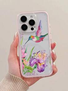 1pc Creative Floral Colorful Hummingbird Pattern Phone Case, Contrast Color 2-In-1 TPU Anti-Drop Soft Shell Protective Cover Compatible With Apple 11/12/13/14/14plus/15/15plus/16/16plus/17/17pro And Other Models - Multicolor - View 5
