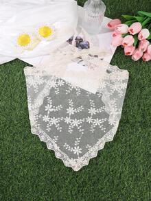 1件女款刺繡花卉蕾絲頭巾，復古透視網紗三角巾，波浪蕾絲邊飾，春夏海灘度假髮飾，夏季髮帶海灘方巾 - 白色 - 查看 9