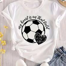 Women'S Summer Shirt with a Soccer Heart Print, Perfect for Weddings, Beach Outings, Summer Outfits for Hot, Sexy Attire, Casual Outings, Dates, Vacations, Party OOTD, Soccer Party Essentials, Ea - Weiss - Übersicht 1
