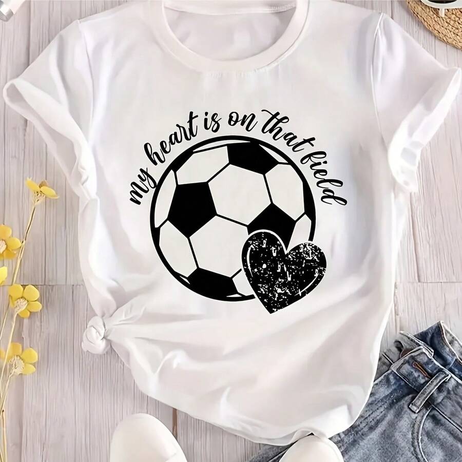 Women'S Summer Shirt with a Soccer Heart Print, Perfect for Weddings, Beach Outings, Summer Outfits for Hot, Sexy Attire, Casual Outings, Dates, Vacations, Party OOTD, Soccer Party Essentials, Ea - Weiss - Übersicht 1