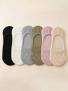 5 Pairs Women's Diamond Pattern Boat Socks, Summer Thin Anti-Slip Short Socks, Low-Cut Invisible Socks, Solid Color Seamless Women's Socks, Hollow Mesh Cotton Socks - Multicolor - View 3