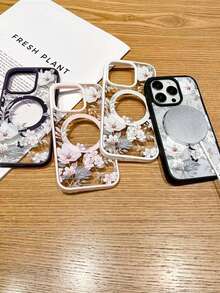 磁吸花朵 Apple 17/16/15/14/13/12 Pro Max 手機殼 磁吸充電保護殼 透明極簡高級防摔 - 粉殼-玉蘭花 - 查看 7
