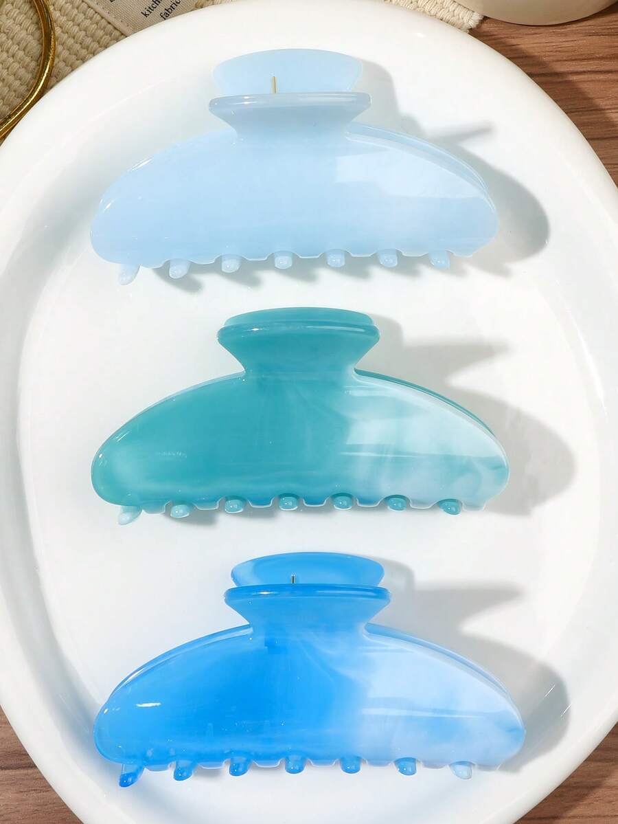 3件組冰藍色大理石紋紮染半圓形金條造型髮爪夾,後腦勺盤髮半紮髮夾,高頂馬尾髮爪夾,清新鹽系韓系溫柔仙氣氛極簡優雅髮飾,適用海邊度假、出遊、約會 - 彩色 - 查看 1