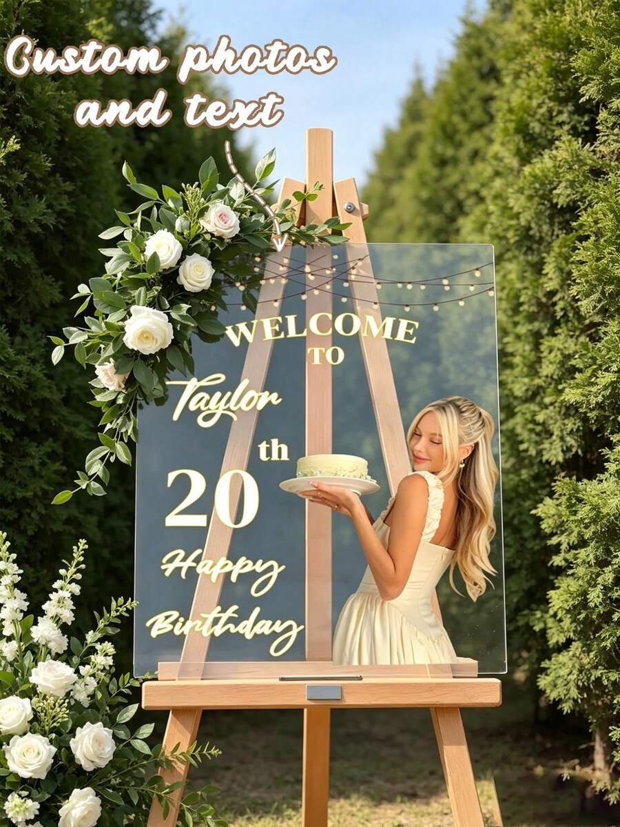 [2D Flat] Customized Birthday Welcome Sign, Lighting Up Joyful Celebrations Premium Acrylic Material, Exquisite Texture, Photo, Name, Blessing Message Customizable Various Sizes Available - Multicolor - View 1