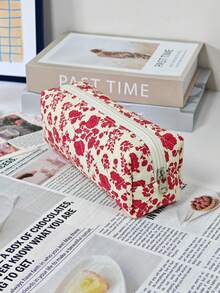 1 Stück/Set rote gesteppte Blumen-Make-up-Tasche mit großer Kapazität, Kosmetik-Aufbewahrungstasche mit Boho-Muster, Make-up-Pinsel-Organizer, Make-up-Box, Kulturbeutel, Strandurlaub, Abschlusszeit, Schulanfang, Reiseessentials, Zimmer, Badezimmer, Feiertagsgeschenk - Rot - Übersicht 9