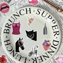 50pcs/Pack Y2K Style Personalized Pink & Black Retro Stickers, European & American Vintage Leopard Print Lips Disco Ball Cherry Element Decals, Millennium Personalized Decorative Stickers, Suitable For Decorating Water Bottles, Laptops, Luggage, Phone Cases, Scrapbooking Materials - Y2K Spice - View 8