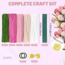 100/400/525/700/800件手工管刷清潔工具，DIY手工花束包裝裝飾套裝（粉色），材質柔軟蓬鬆，可製作玫瑰、鬱金香、向日葵等花卉，畢業與學校禮物，情人節禮物 - 粉色 - 查看 11