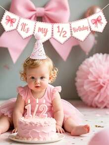 1/2pcs-"1/2 Year Old Birthday" Girl Set: Includes Hat, Decorative Banner, Princess Crown And Bow Accessories (Suitable For 6 Months Old Baby Party) Baby Party Decoration - Multicolor - View 1