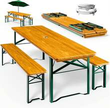 Casrweraria Bierzeltsatz 170 cm faltbar stabil 3 Teile 2 X Bierbank 1 X breiter Tisch Holzbiertischsatz Festzeltset Biergarten Bier-Set - Senfgelb - Übersicht 7