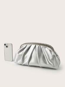 Dompet Clutch Polos Bergaya Vintage dengan Gesper, Tas Tangan Serbaguna Kapasitas Besar untuk Wanita, Bahan PU Modis, Cocok untuk Pernikahan, Pesta, Acara Dansa, dan Makan Malam - Perak - View 6