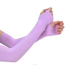 2 Pairs Black And White Women's Spring/Summer Fashion Minimalist Sun Protection UV-Resistant Sweat-Wicking Elastic Ice Silk Fabric Solid Color Long Over-Elbow Arm Sleeves For Outdoor Sports, Travel, Cycling, Driving - Black and White - View 5