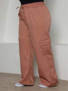 Plus Size Wide-Leg High-Waisted Pants With Cargo Pockets. - Rosa Oxidada - Ver 2