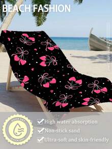 [Weich und schnelltrocknend] 250 g/m² Mikrofaser Strandtuch | 70*140 cm/90*180 cm erhältlich | Schwarzer Hintergrund mit rosa Kirschdruck | Hochabsorbierendes tragbares Schwimmtuch, Badezimmerdekoration, Schwimmtuch, Strandtuch | Geeignet für Sommerstrand, Schwimmen, Reisen, Camping und Fitness - Schwarze Kirsche - Übersicht 7