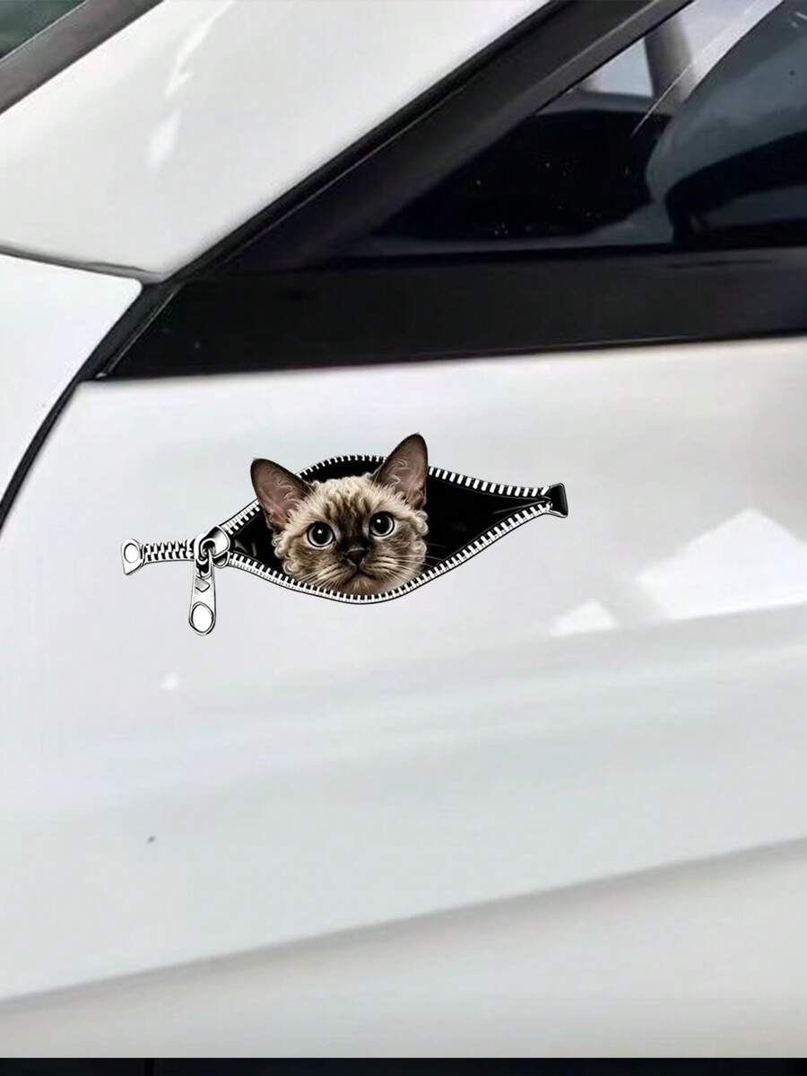 Realistischer Reißverschluss-Späh-Aufkleber mit deutscher Lockenkatze, Vinyl-Aufkleber, geeignet für Autos, Elektrofahrräder, Motorräder, Wanddekoration, Kratzerabdeckung - Verschiedenfarbig - Übersicht 1