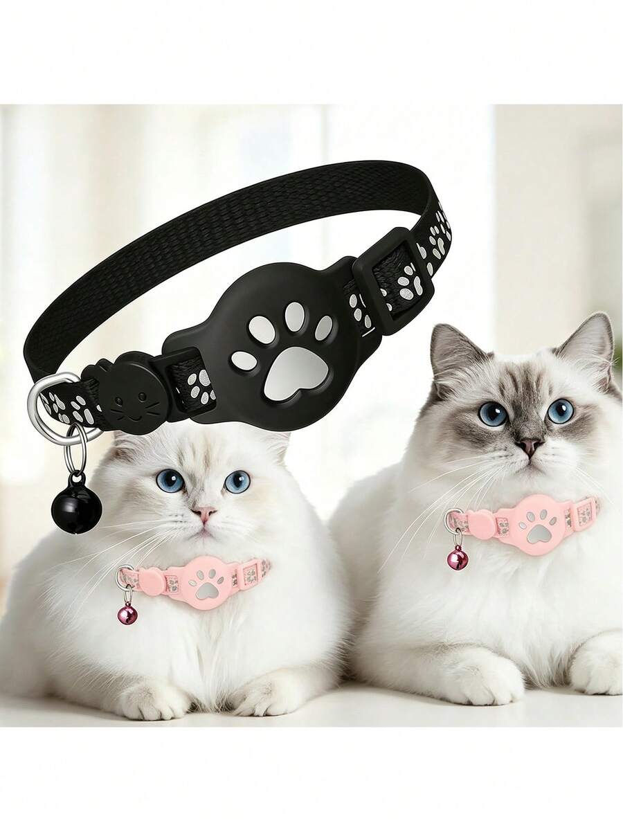 Pet Anti‑Lost Tracking Tag With Adjustable Paw‑Print Pet Collar, Works With Apple Find My App, Global Real‑Time Location Locator, Replaceable Battery & Sound Alarm Tracker, For Cats & Small Dogs, Only Compatible With IOS Devices