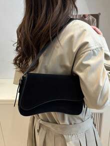 1 pieza Bolso de mujer de unicolor de PU, nueva bolsa de hombro versátil - Negro 2 - Ver 6