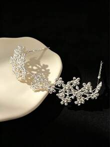 1pc French Luxury Rhinestone Floral Bridal Crown, High-End Wedding Headpiece, Gentle Elegant Wedding Accessory, Wedding Atmosphere Headpiece, Suitable For Wedding, Toasting - Multicolor - View 4
