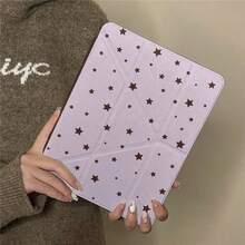 1件棕紫色星星多折平板保護殼，適用於 iPad 11 (A16) 2025/Air 7 2025/10.9/Air4/5/6/10.2/Pro 11/10th/9.7/10.5，具備睡眠/喚醒功能 - 紫丁香色 - 查看 3