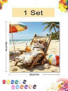 1pc/4pcs Snow Beach Scene Cat In Water Theme DIY Digital Oil Painting Handmade Adult Home Decor Holiday Gift - 20x20 - View 8