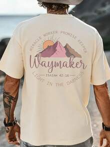 Costero |   Camiseta de manga corta con estampado de montaña de estilo casual de vacaciones para hombres |   Adecuado para uso en verano |   playera de méxico - Blanco - Ver 1