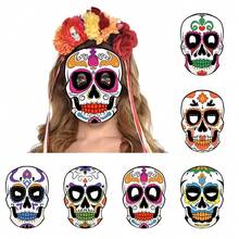 6-teiliges Set bunte Zucker-Schädel-Papier-Gesichtsmasken Tag der Toten & Halloween Party Maskenball Kostümzubehör für Erwachsene & Kinder, perfekt für Tag der Toten Parade, Cosplay & Festival Verkleidung - 6er-Packung - Übersicht 2