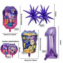 KPop Demon Hunters 1Set Autorizado de Globos de Número para Decoración de Fiesta de Cumpleaños Infantil con Diseño de Chica Cool Púrpura de Dibujos Animados, Estrella Coreana, Patrón de Fideos Instantáneos, Suministros de Decoración de Globos de Papel de Aluminio para Fiesta Temática de Pastel y Mesa de Baby Shower, Globos de Regalo y Juguete Perfectos - TZQQ - Ver 6