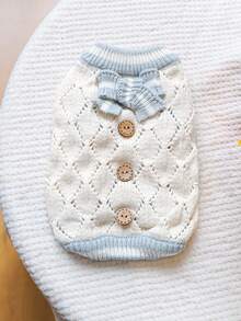 1 pieza Ropa para mascotas Perro Gato Prendas de vestir Perro pequeño mediano Cachorro Chihuahua Suéter suave y cómodo - Suéter de punto hueco - Azul blanco - Azul y blanco - Ver 1