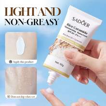 1 pieza Protector solar hidratante de ceramida de arroz, SPF50+PA++++, loción aislante sin aceite, hidratante y iluminador, reparación de la barrera cutánea, resistente al agua y protección UV, primer protector solar, 50g, adecuado para uso diario al aire libre - Amarillo - Ver 8
