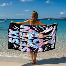 1 pieza Toalla de playa con estampado de número de dibujos animados 67 estilo helado, de secado rápido y absorbente, adecuada para baño, playa, piscina, gimnasio, uso multiusos - Multicolor - Ver 12