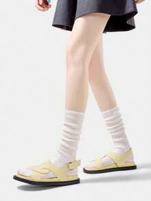 1/2/5 Pasang Kaos Kaki Balet Wanita Lembut Warna Putih Gaya JK Longgar Bergaris Lipit Setengah Betis, Kembali ke Sekolah - MultiWarna - View 4