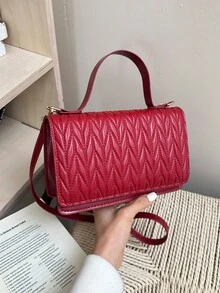 韓式風格個性化女款百褶包 2026新款時尚手提包 斜挎包 Ins風純色小方肩背包 - 紅色 - 查看 7
