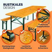 Casrweraria Bierzeltsatz 170 cm faltbar stabil 3 Teile 2 X Bierbank 1 X breiter Tisch Holzbiertischsatz Festzeltset Biergarten Bier-Set - Senfgelb - Übersicht 3