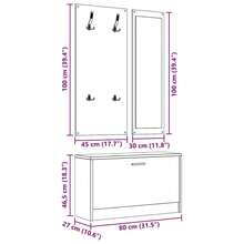 vidaXL Garderoben Set Flur 3-In-1 Betongrau Schuhschrank Spiegel Garderobenpaneel - Concrete Dust - View 5