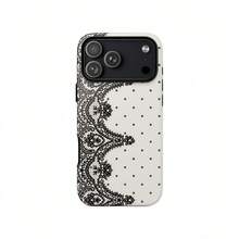 黑色蕾絲圓點手機殼，適用於 iPhone 17 16 15 14 13 12 11 Pro Max - 白色 - 查看 4