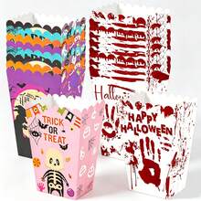 4 Buah/8 Buah Kotak Popcorn Halloween Motif Tengkorak Lucu untuk Trick or Treat, Kotak Kertas Motif Penyihir dan Kelelawar Warna-warni untuk Pesta Ulang Tahun Halloween - Beraneka warna - View 3