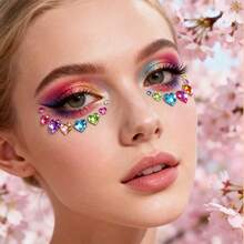 2 piezas de pegatinas de strass 3D para la cara, patrón de corazón con ojo rasgado, colores brillantes, decoración de maquillaje para fiesta, duraderas, estilo Y2K, para Navidad, San Valentín y festival de música, decoración con brillo para cara, Body, uñas y cabello - Multicolor - Ver 3