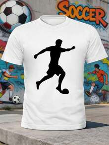 Herren-T -SHIRT Mit Fu?Ballspieler-Grafik, Hochwertiger Stoff, Lockere Passform, Atmungsaktiv, L?Ssig, Einzigartiger Grafikdruck - 白色 - 查看 1