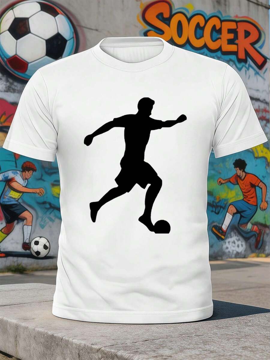 Herren-T -SHIRT Mit Fu?Ballspieler-Grafik, Hochwertiger Stoff, Lockere Passform, Atmungsaktiv, L?Ssig, Einzigartiger Grafikdruck - 白色 - 查看 1