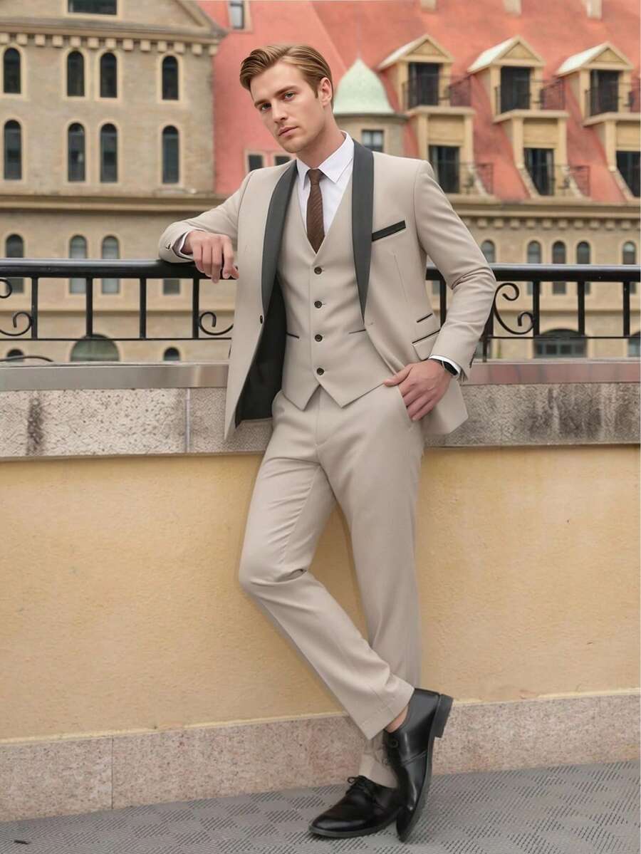 男士新郎婚禮西裝外套長褲背心三件套 正式燕尾服舞會西裝 商務正式西裝 辦公工作西裝