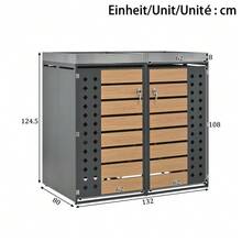Garbage Can Enclosure, Horizontal Wood Grain Panels, Lockable, Two Doors, Planting Area, Diamond-Shaped Hollow Door Panel - Grey - View 2