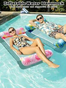 Tropical Palm Leaf Print Inflatable Water Hammock, Breathable Mesh Pool Lounge Chair With Support Air Cushion, Lightweight Adult Floating Bed For Pool, Beach And Lake - Multicolor - View 1