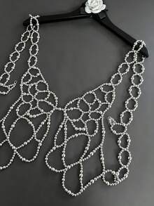DEKUNER Corrente de corpo Y2K feita à mão com contas pretas em forma de borboleta, top harness de malha de rede oca em camadas, acessório de peito gótico ajustável - Preto - Ver 9