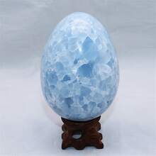 1pc Blue Angel Stone Crystal Egg, Perfect For Geology Enthusiasts, Projects And Mineral Specimens. It's A Unique Home Decor Piece And A Great Gift For Crystal Collectors. Its Bohemian Style And Unique Texture Make It An Ideal Choice - Blue - View 3