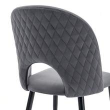 Set Of 6 Designer Dining Chairs, Upholstered And Featuring A Velvet Seat And Backrest, Metal Frame And Adjustable Feet. Diamond Pattern On The Backrest, Grey Color. - Grey - View 10