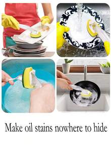 (2 Handles+6 Sponge Heads)Cleaning Cloth Pot Brush Head Kitchen Cleaning Dishwashing Sponge Magic Wipe, Cleaning Brush, Pot Brush, Creative Sponge Wipe, Sponge, Strong Cleaning, Dishwasher Tool Accessories - Multicolor - View 3