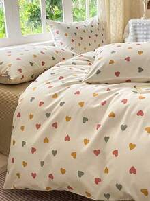Juego de ropa de cama de 3 piezas con patrón de corazones de colores, 2 fundas de almohada + 1 juego de edredón (no incluye sábana y relleno) - Multicolor - Ver 8