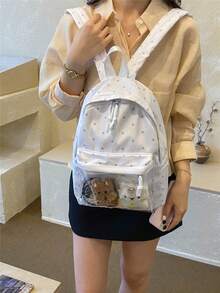 Polka Dot Transparent Backpack, Minimalist Large Capacity Backpack, Fashion Backpack, Casual Travel Backpack, College Style Backpack, Vacation Backpack - Beige - View 2