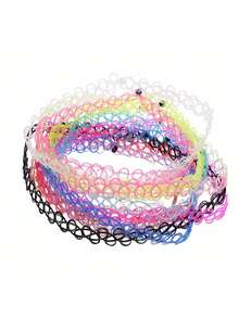 12pcs/Set Women's Colorful Minimalist Gothic Choker Necklace Set, Fishing Line Woven Hollow Design, Suitable For Daily And Party Wear - Multicolor - View 1