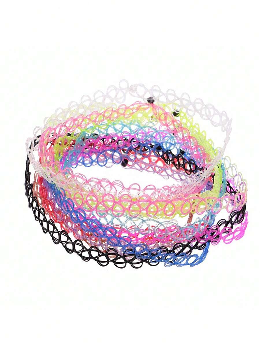 12pcs/Set Women's Colorful Minimalist Gothic Choker Necklace Set, Fishing Line Woven Hollow Design, Suitable For Daily And Party Wear - Multicolor - View 1